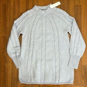 Soft Surroundings Sz S Nisette Cable Cotton Mock Neck Sweater Cosmic Sky NWT